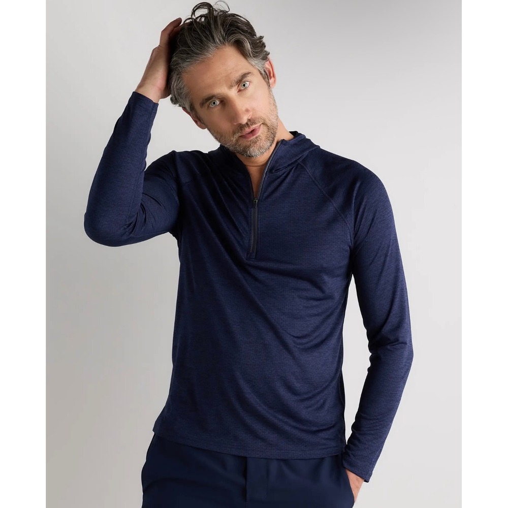 Quince Mens Heather Navy Blue Performance Quarter Zip Pullover Large Pocket NEW